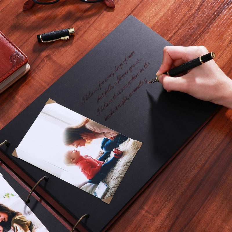 Partykindom Wooden Scrapbook Photo Album, 12x8 Inch Diy Memory Book with 40 Black Pages and 6 Corner Stickers, Ideal for Anniversaries, Weddings, Birthdays, and Special Moments - Image 2